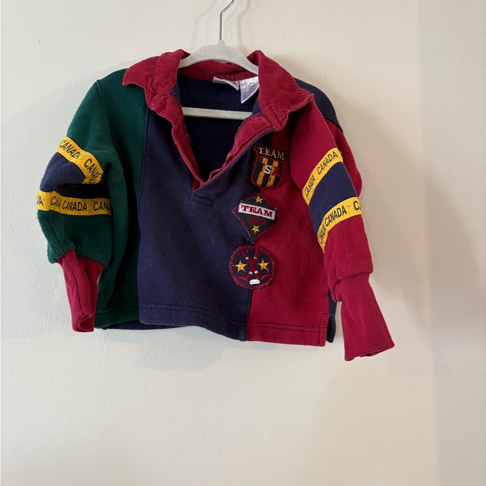 Vintage Kids Team Canada sports  Rugby Shirt color block - Red, Green, Blue 24M